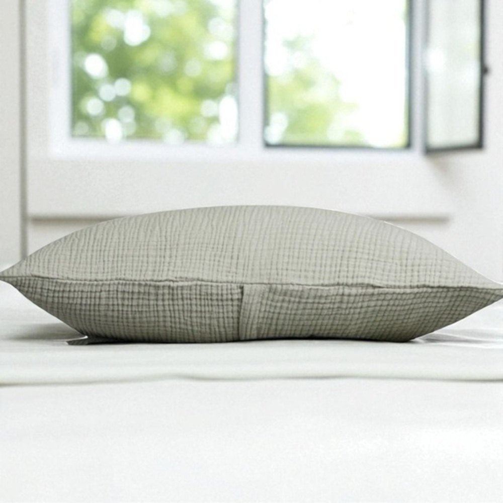 PARACHUTE ORGANIC CLOUD COTTON MOSS GREEN GAUZE PILLOW SHAM SZ KING